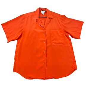 VTG Christian Dior Chemises Elegant Blouse Womens 10 Red Orange Short Sleeve Top